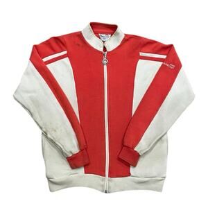 Vintage 1980s Track & Court Women's Track Jacket Size M Cream Orange *STAINS*